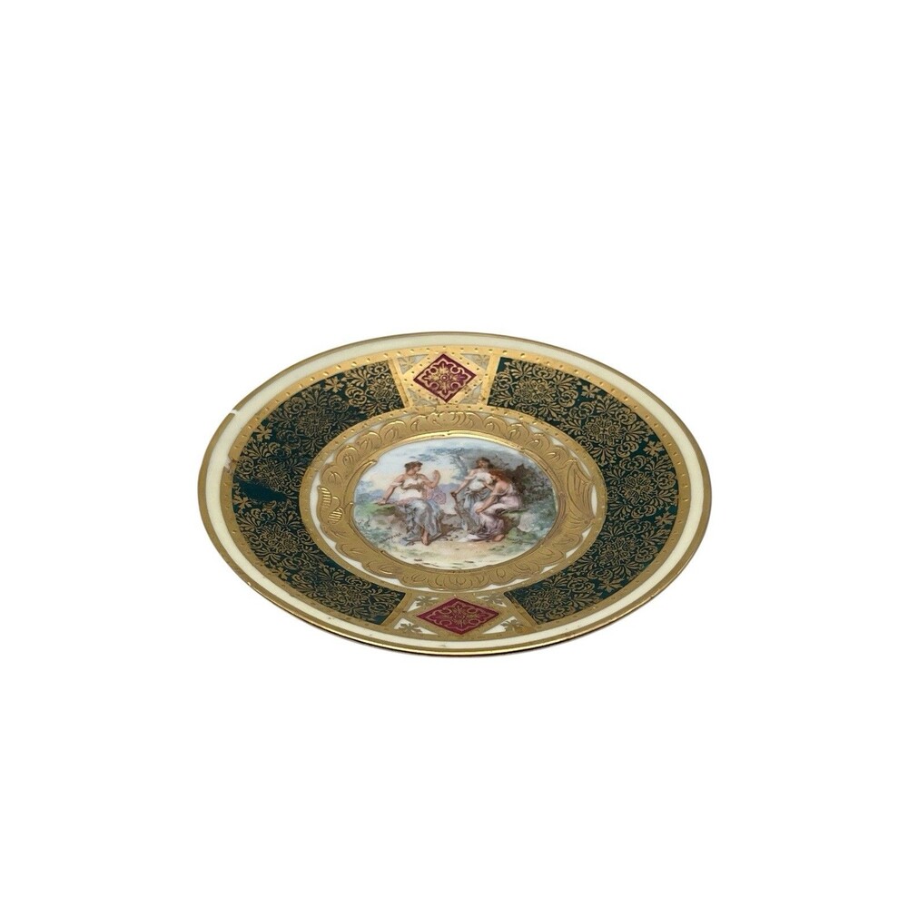 Antique Austrian Royal Vienna Style Hand Painted 9" Porcelain Plate Sappho Gilt - Picture 7 of 7